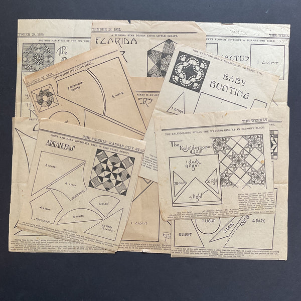 10 Vintage Original Kansas City Star Quilt Patterns 1930s Newspaper Clippings