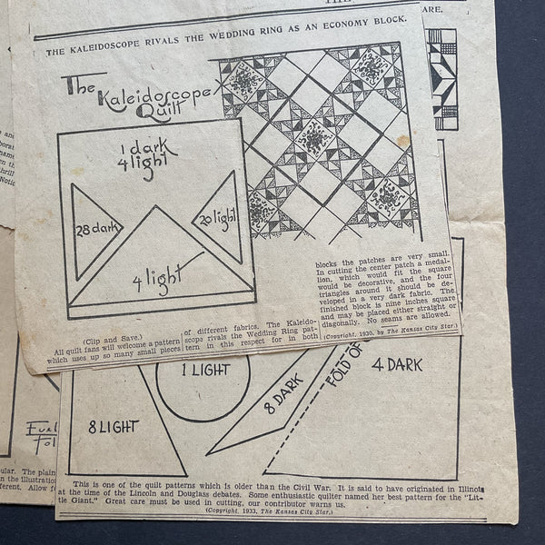 10 Vintage Original Kansas City Star Quilt Patterns 1930s Newspaper Clippings
