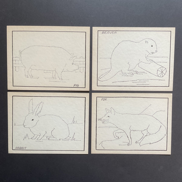 4 Vintage Children’s Sewing Cards Pig Rabbit A. Flanagan Company
