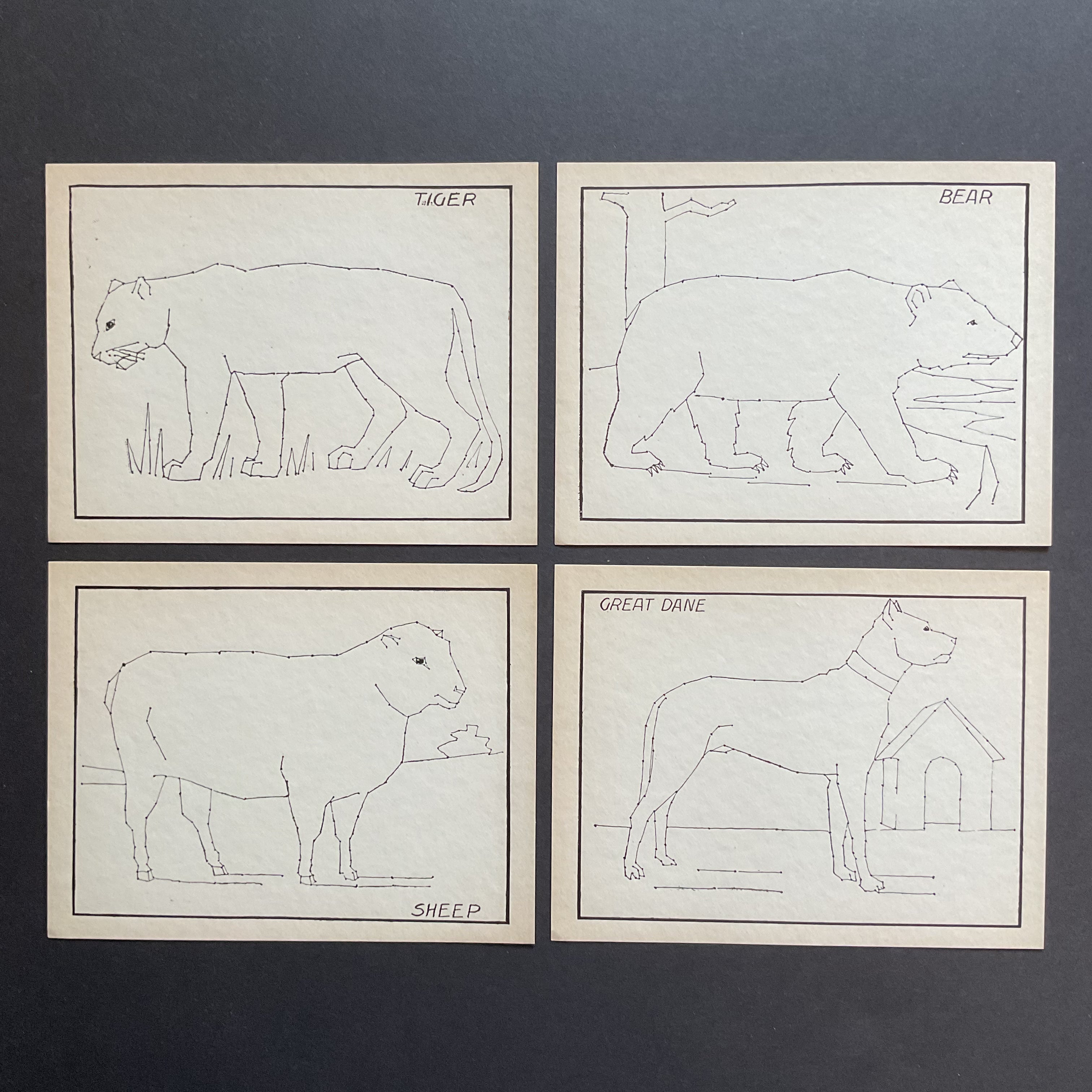 4 Vintage Children’s Sewing Cards Tiger Bear A. Flanagan Company