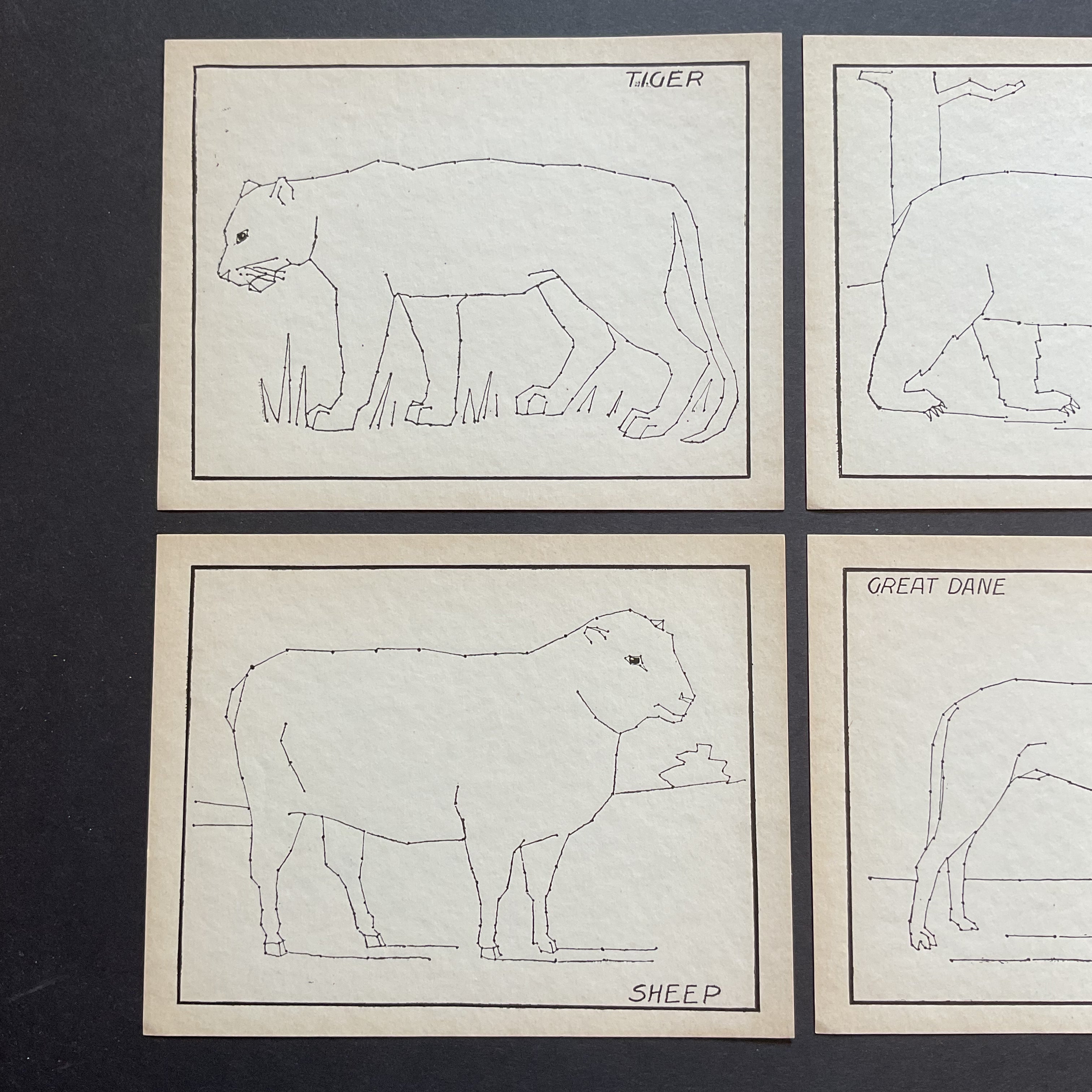 4 Vintage Children’s Sewing Cards Tiger Bear A. Flanagan Company