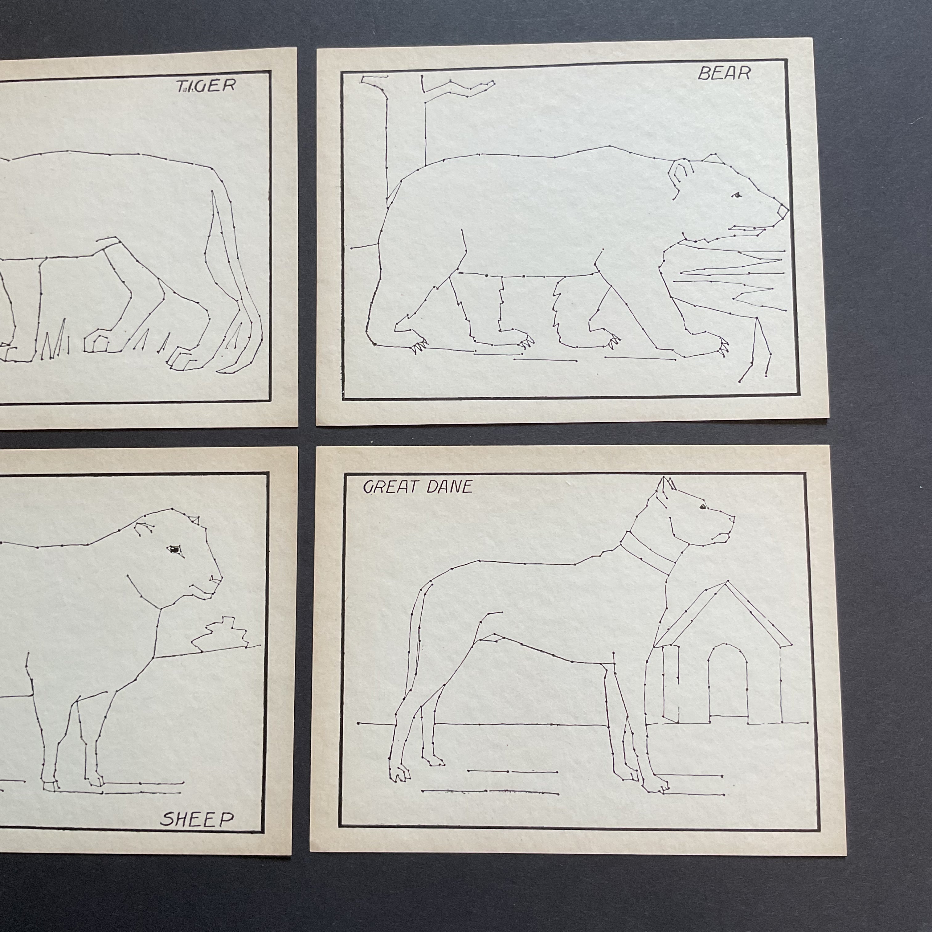 4 Vintage Children’s Sewing Cards Tiger Bear A. Flanagan Company
