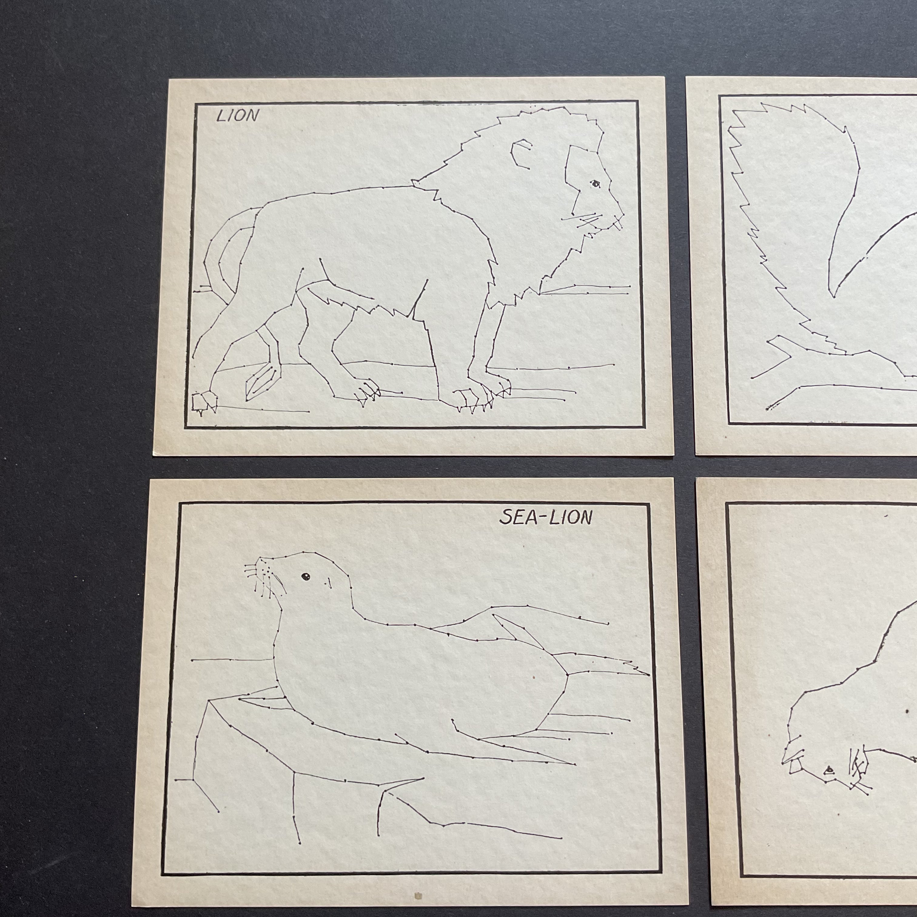 4 Vintage Children’s Sewing Cards Lion Squirrel A. Flanagan Company