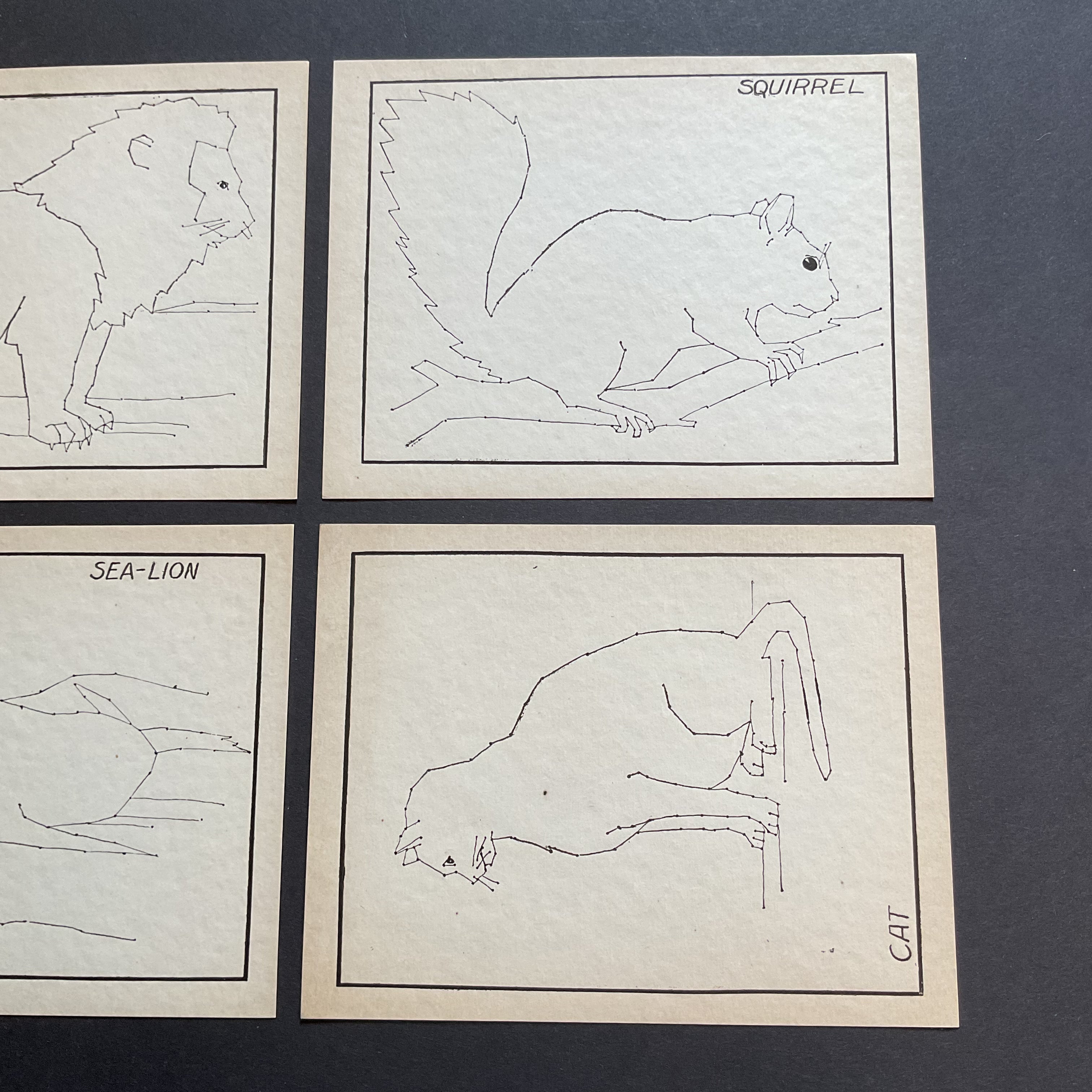 4 Vintage Children’s Sewing Cards Lion Squirrel A. Flanagan Company