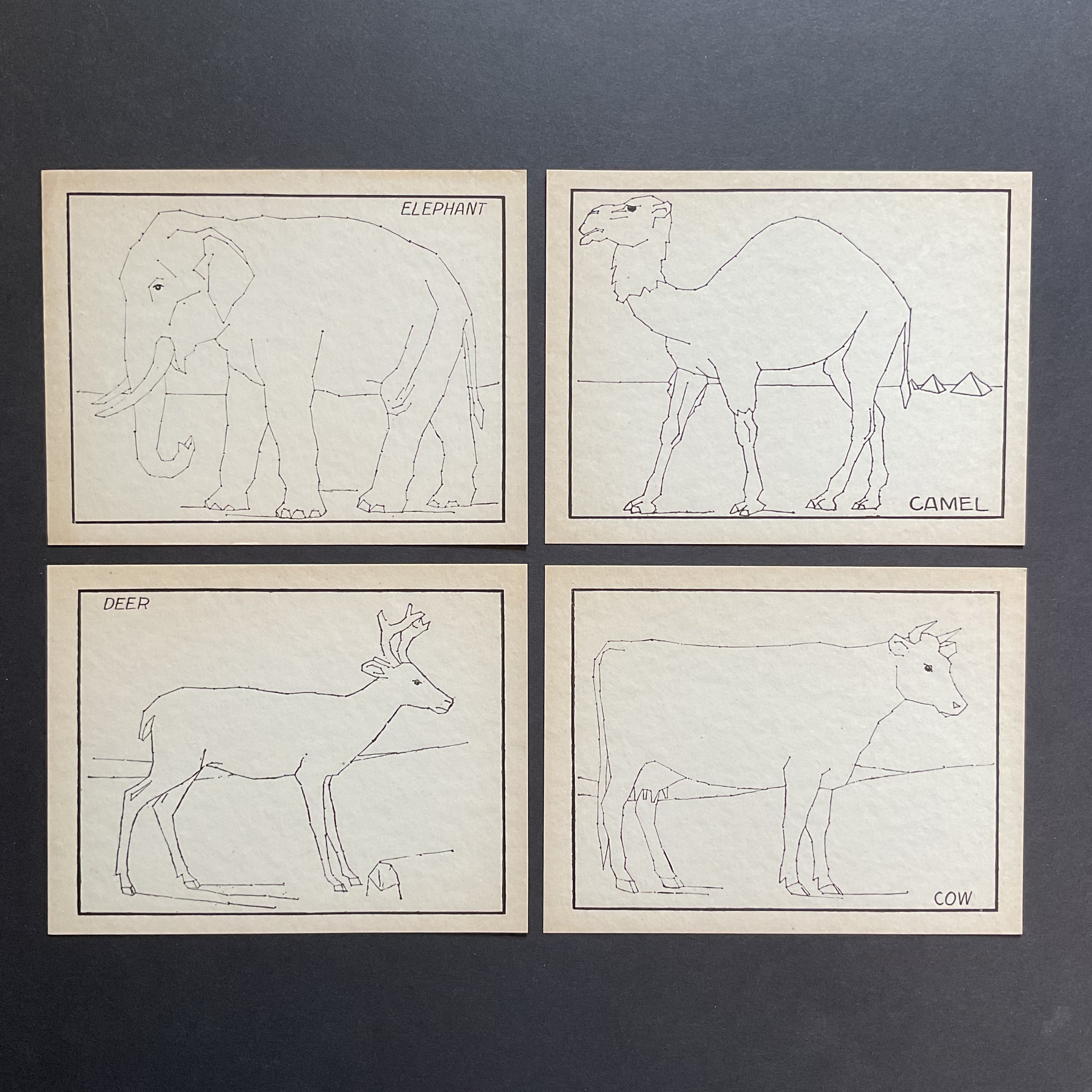 4 Vintage Children’s Sewing Cards Elephant Camel A. Flanagan Company