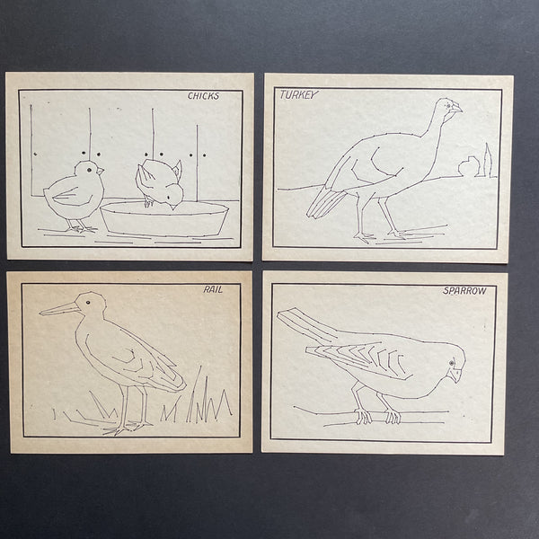 4 Vintage Children’s Sewing Cards A. Flanagan Company Chicks Sparrow