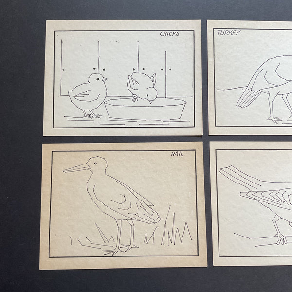 4 Vintage Children’s Sewing Cards A. Flanagan Company Chicks Sparrow