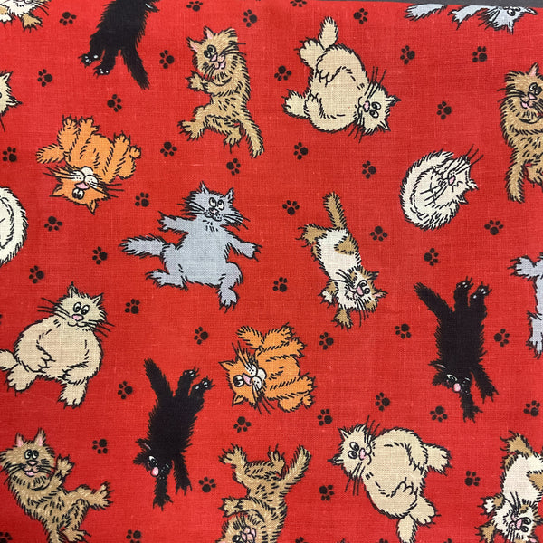 Kitties Fabric Gray Brown Black Cats on Red Signature Classics 44 x 62
