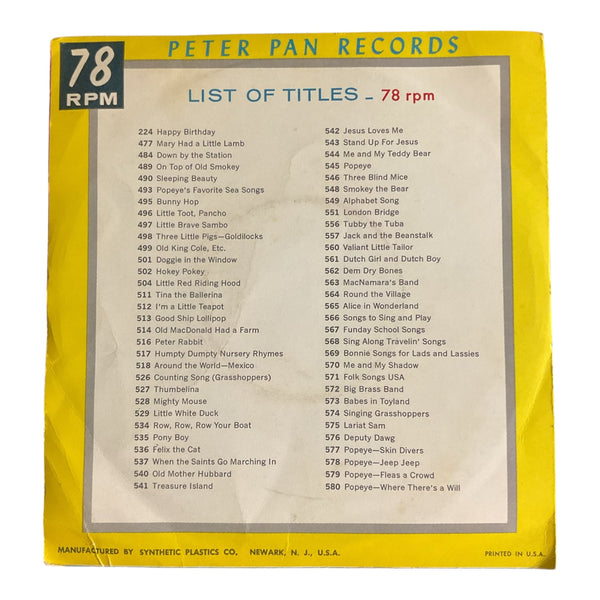 Vintage 1962 Popeye Jeep, Jeep Peter Pan Vinyl Record in Sleeve 78 RPM
