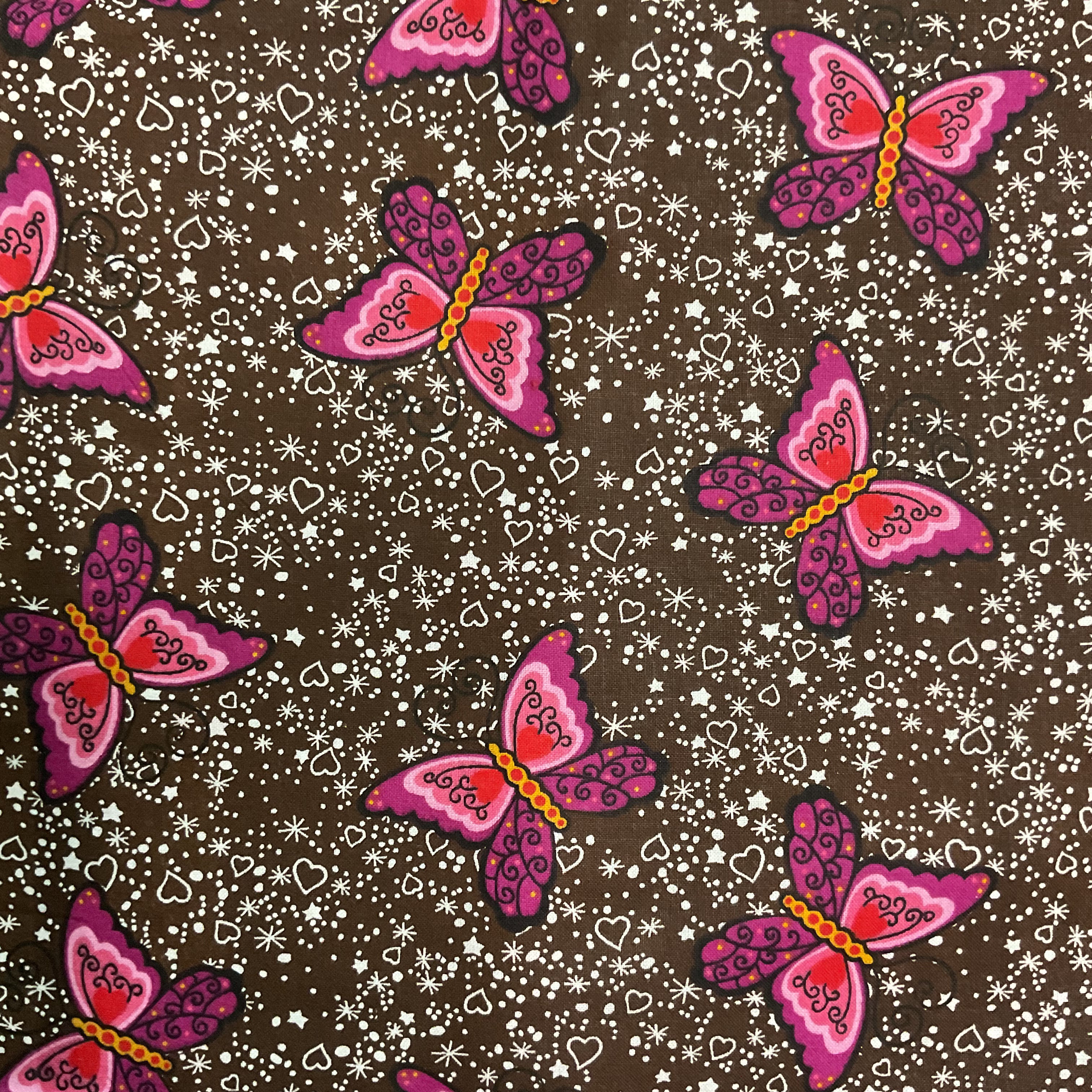 Butterfly Fabric Purple Pink Red Butterflies on Brown 44 x 1 Yard