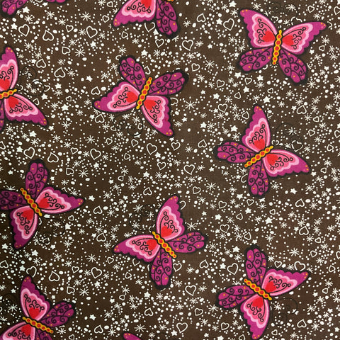 Butterfly Fabric Purple Pink Red Butterflies on Brown 44 x 1 Yard
