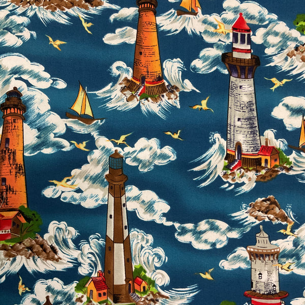 Michael Miller Lighthouse Fabric Sky Waves Nautical 41 x 36 1 Yard