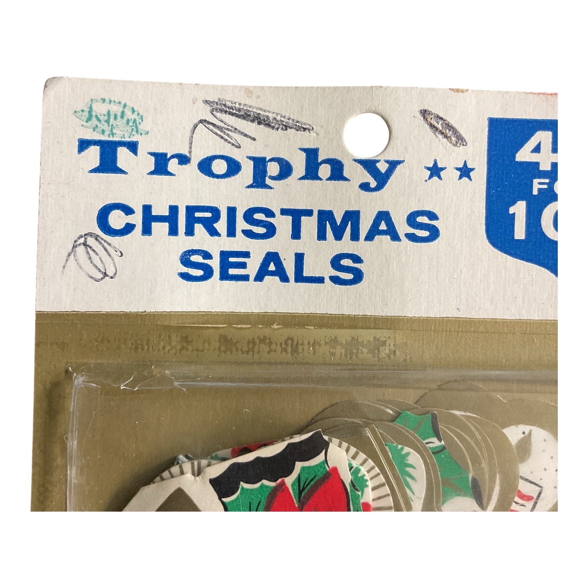 Vintage Trophy Christmas Seals Sealed Package Noel Lit Candles 45 Stickers