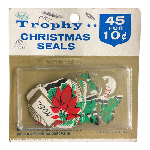 Vintage Trophy Christmas Seals Sealed Package Noel Lit Candles 45 Stickers