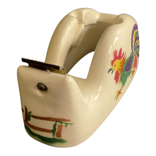 Vintage Rooster Transparent Tape Dispenser Ceramic Wall Hanger or Desktop