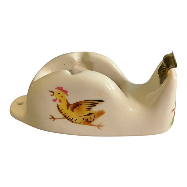 Vintage Rooster Transparent Tape Dispenser Ceramic Wall Hanger or Desktop