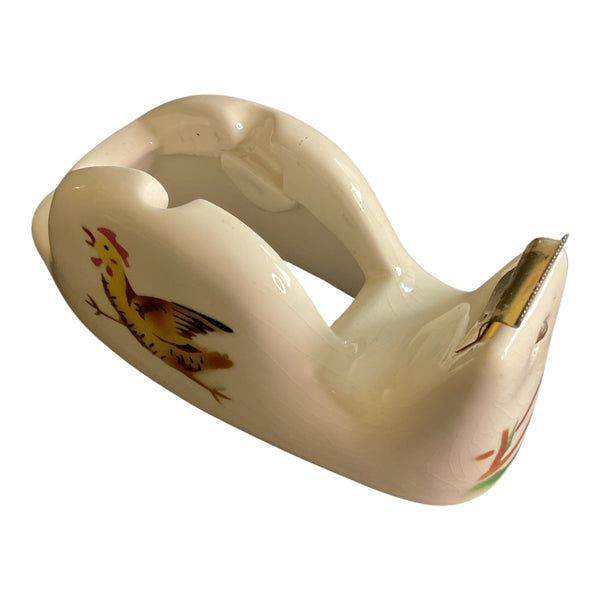 Vintage Rooster Transparent Tape Dispenser Ceramic Wall Hanger or Desktop