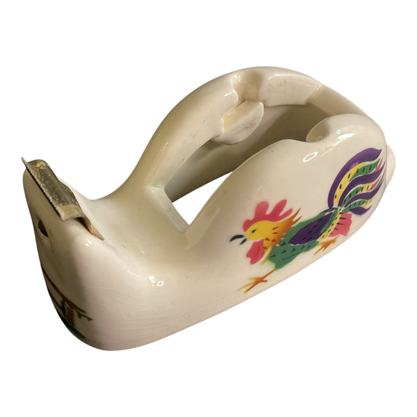 Vintage Rooster Transparent Tape Dispenser Ceramic Wall Hanger or Desktop