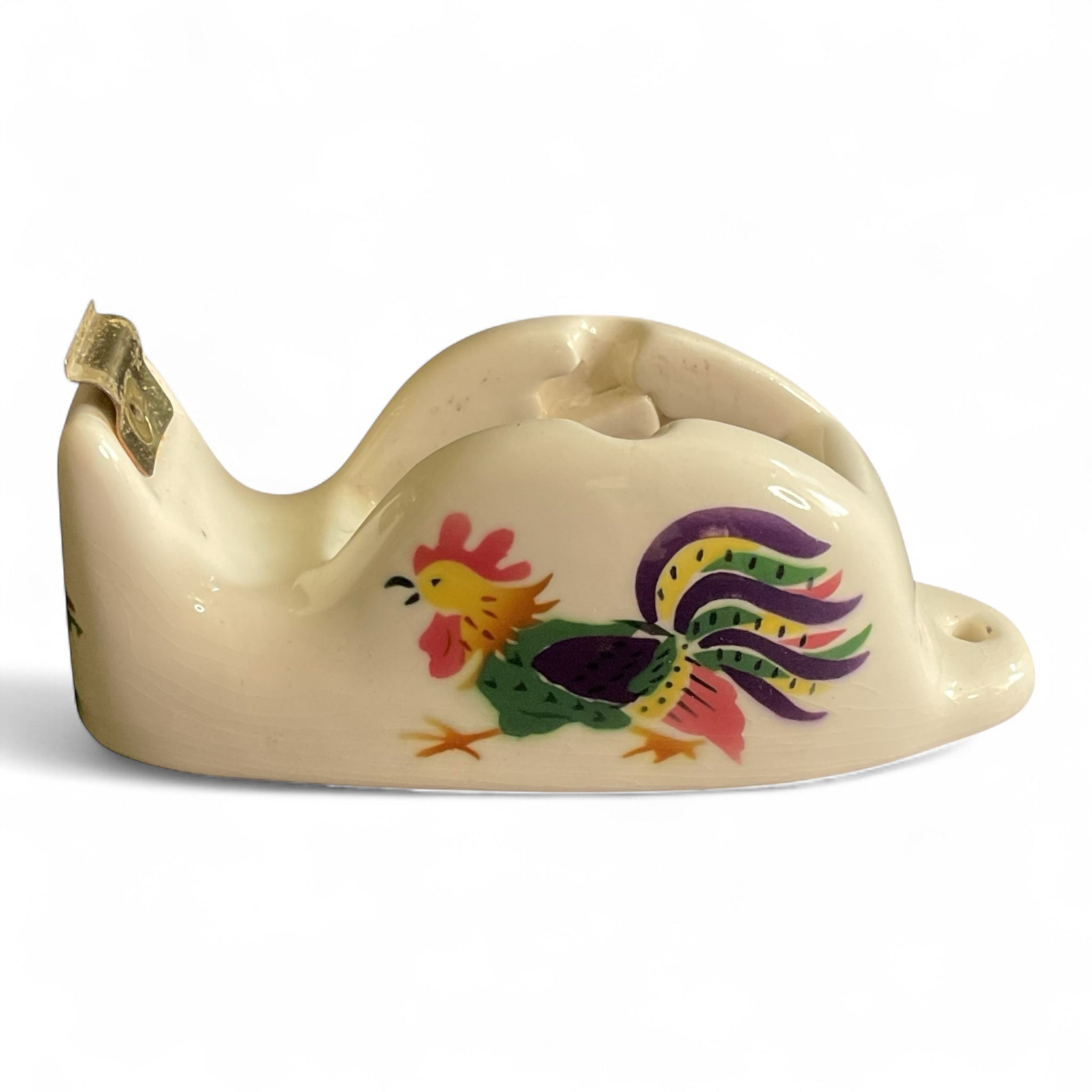 Vintage Rooster Transparent Tape Dispenser Ceramic Wall Hanger or Desktop