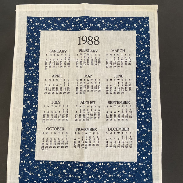 Vintage 1988 Calendar Tea Towel Geese Blue Border