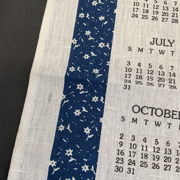 Vintage 1988 Calendar Tea Towel Geese Blue Border