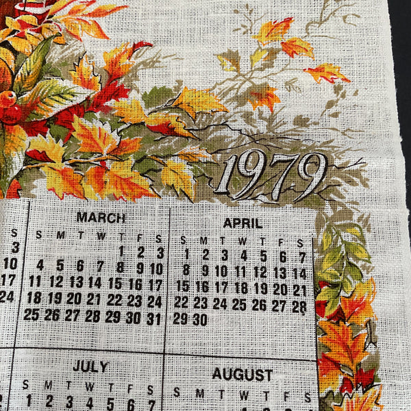 Vintage 1979 Kitchen Calendar Tea Towel Red House Fall Leaves