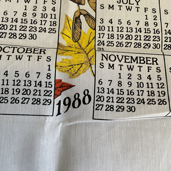Vintage 1988 Calendar Tea Towel Covered Bridge Fall Leaves