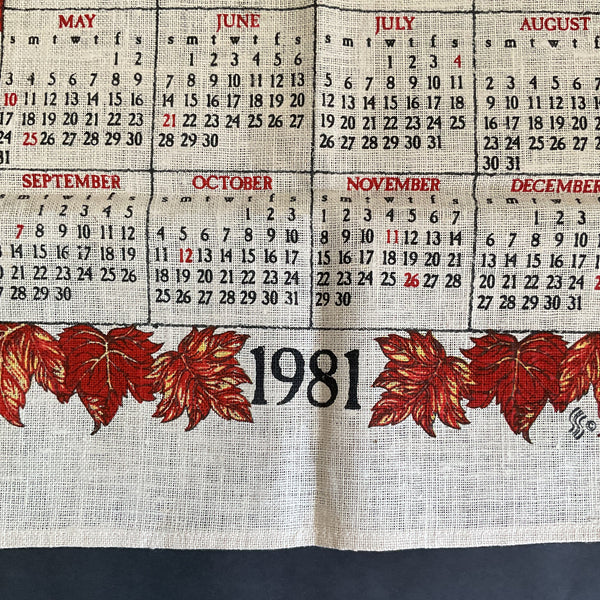 Vintage 1981 Calendar Tea Towel Covered Bridge Fall Trees
