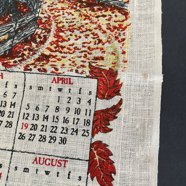 Vintage 1981 Calendar Tea Towel Covered Bridge Fall Trees