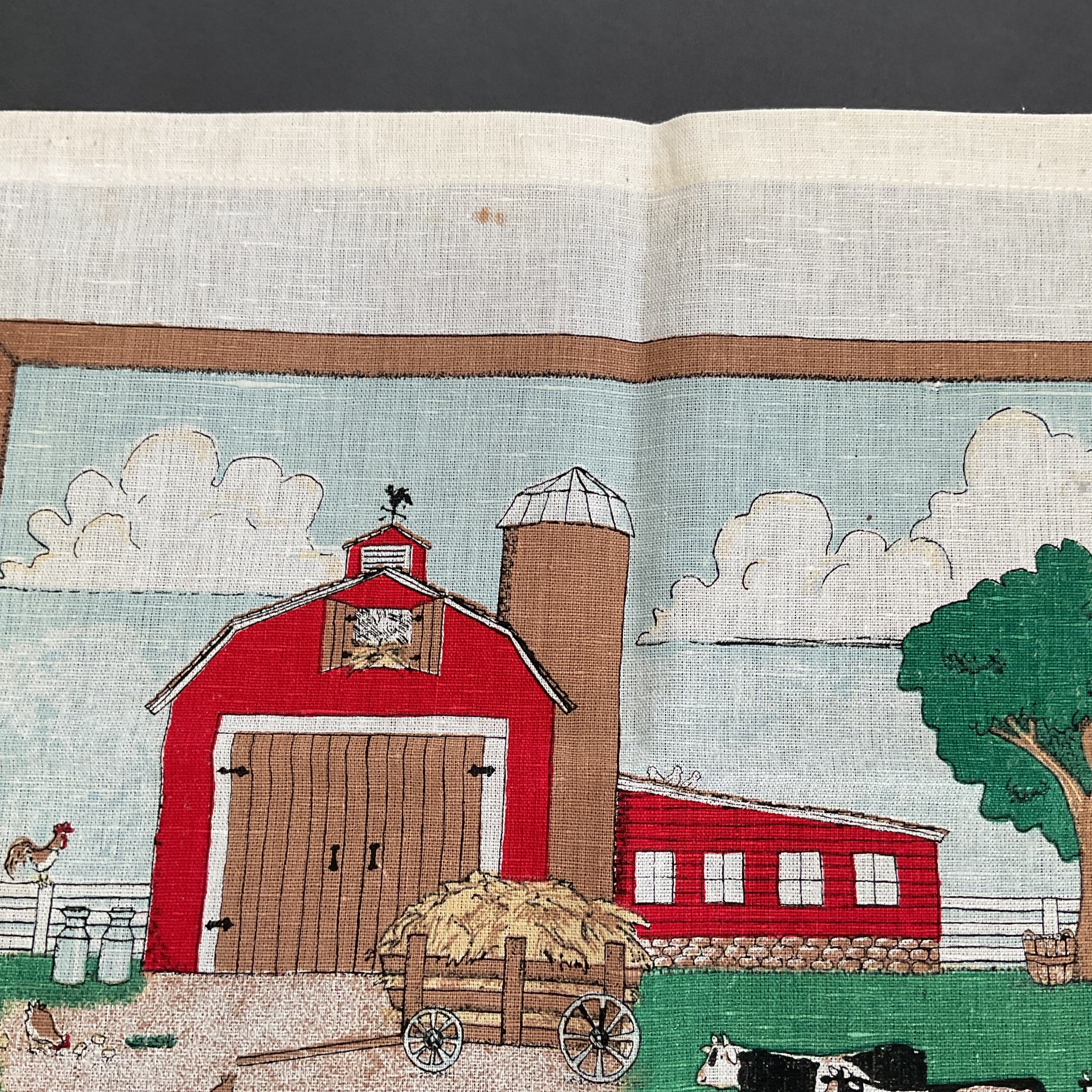 Vintage 1989 Kitchen Calendar Tea Towel Farm Scene Cows Barn