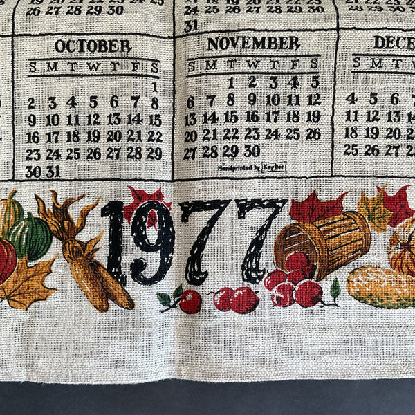 Vintage 1977 Kay Dee Calendar Tea Towel Farm Scene