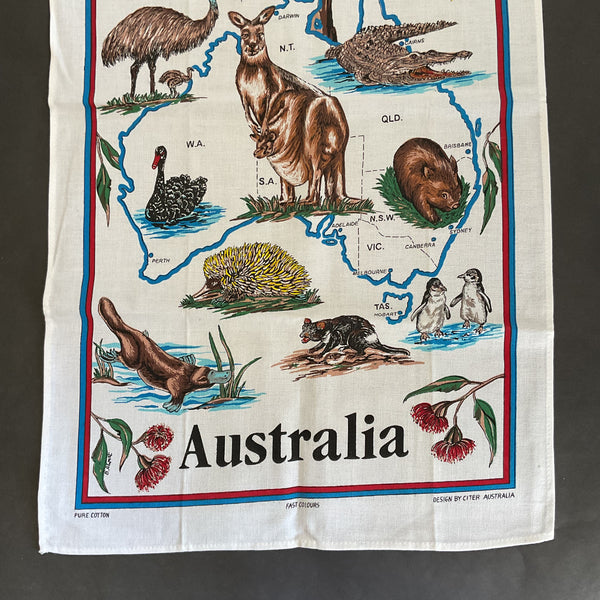 Australia Linen Kitchen Tea Towel Koala Bear Kangaroo Cotton