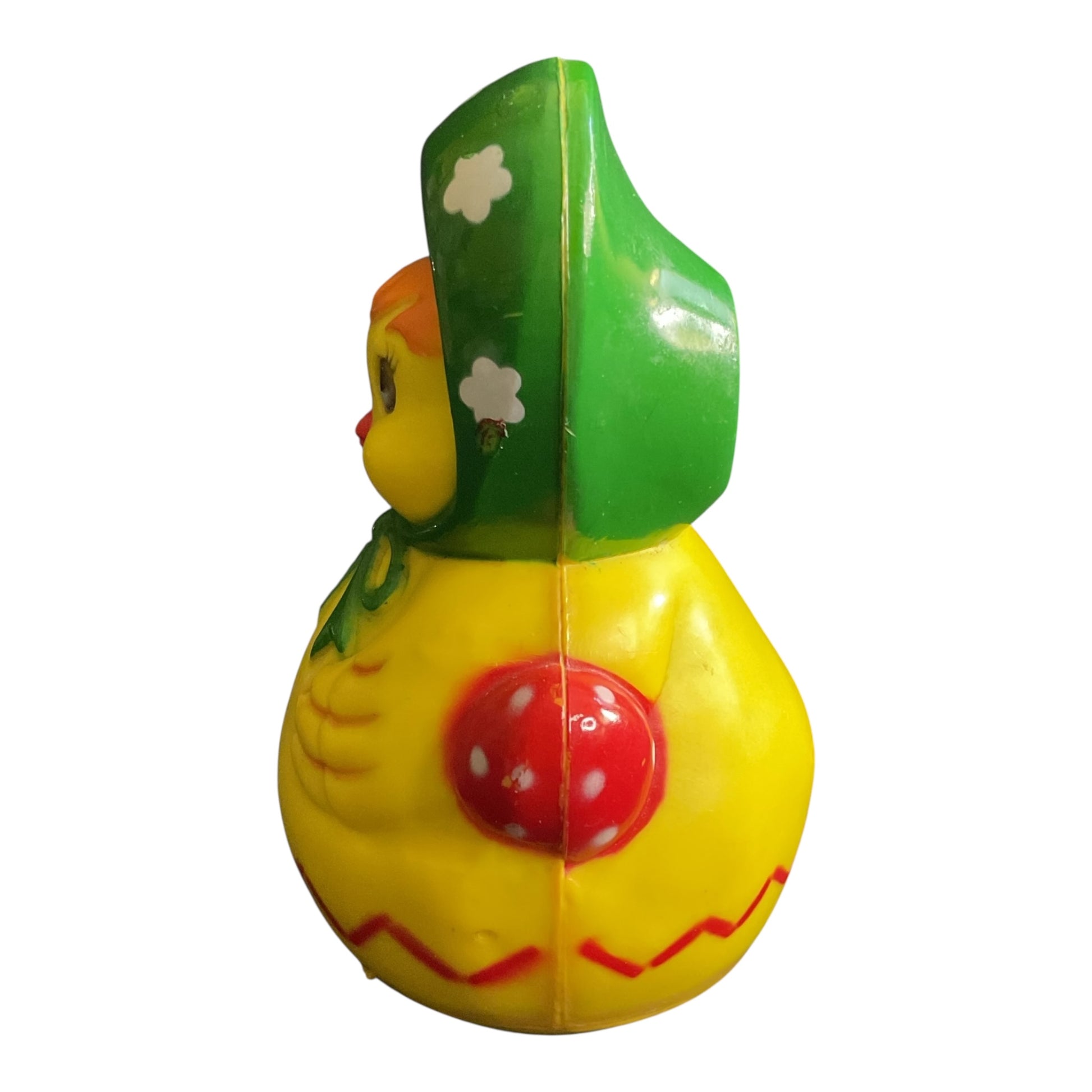 Vintage Easter Chick Wearing Bonnet Plastic Roll Toy Roly Poly Rattle - Avid Vintage