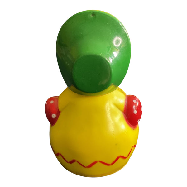 Vintage Easter Chick Wearing Bonnet Plastic Roll Toy Roly Poly Rattle
