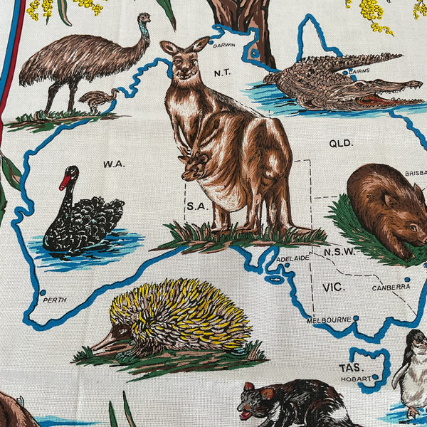Australia Linen Kitchen Tea Towel Koala Bear Kangaroo Cotton