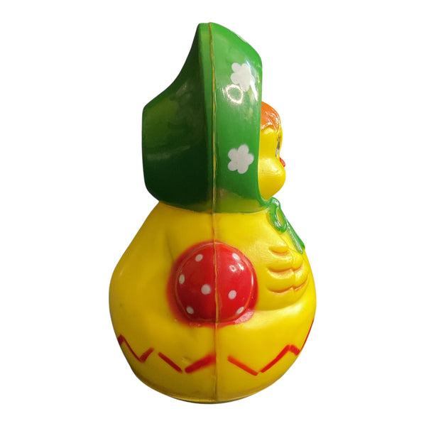 Vintage Easter Chick Wearing Bonnet Plastic Roll Toy Roly Poly Rattle