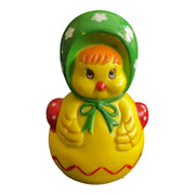 Vintage Easter Chick Wearing Bonnet Plastic Roll Toy Roly Poly Rattle - Avid Vintage
