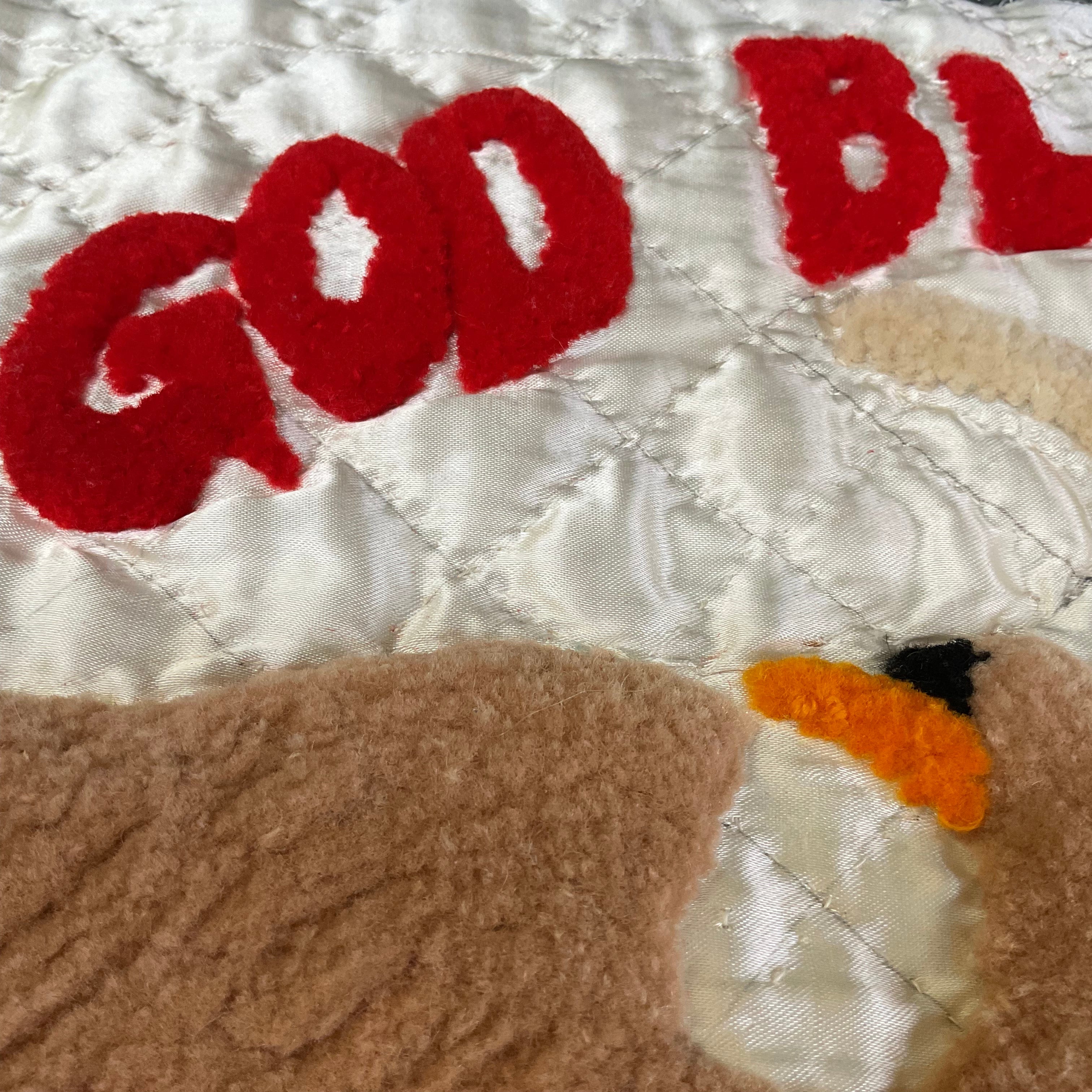 Vintage 1940s Patriotic Punch Needle God Bless America Quilt Panel