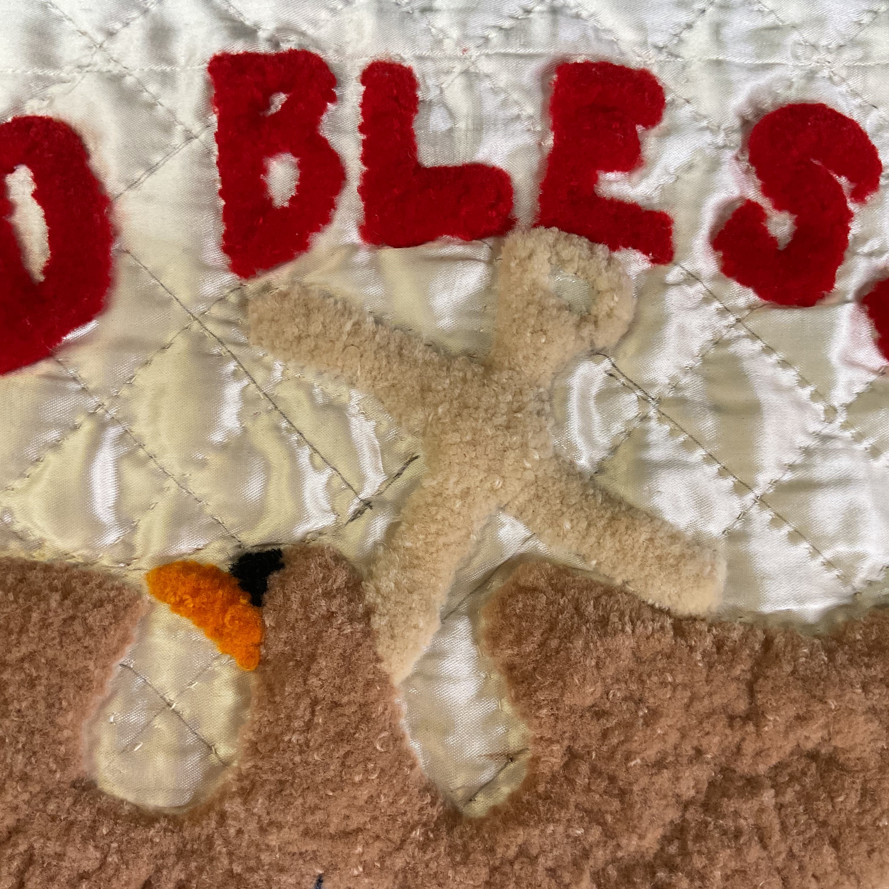 Vintage 1940s Patriotic Punch Needle God Bless America Quilt Panel