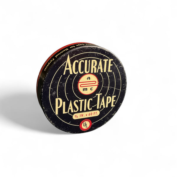 Vintage 1970s Advertising Tin Accurate Plastic Tape Empty Black and Red