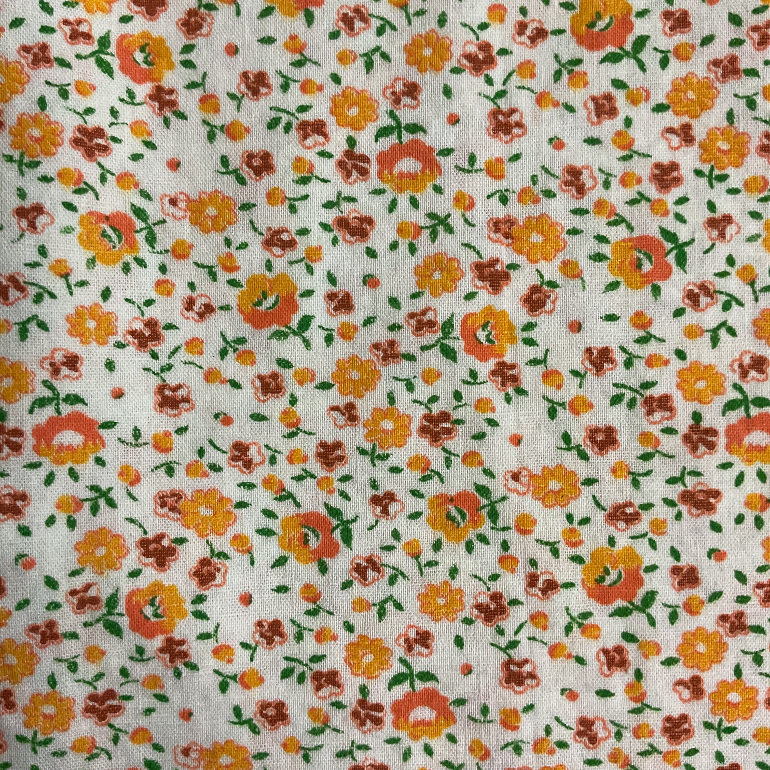 Small Print Orange Red Flowers Floral Cotton Fabric 22 x 39 - Avid Vintage