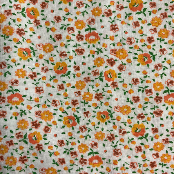 Small Print Orange Red Flowers Floral Cotton Fabric 22 x 39