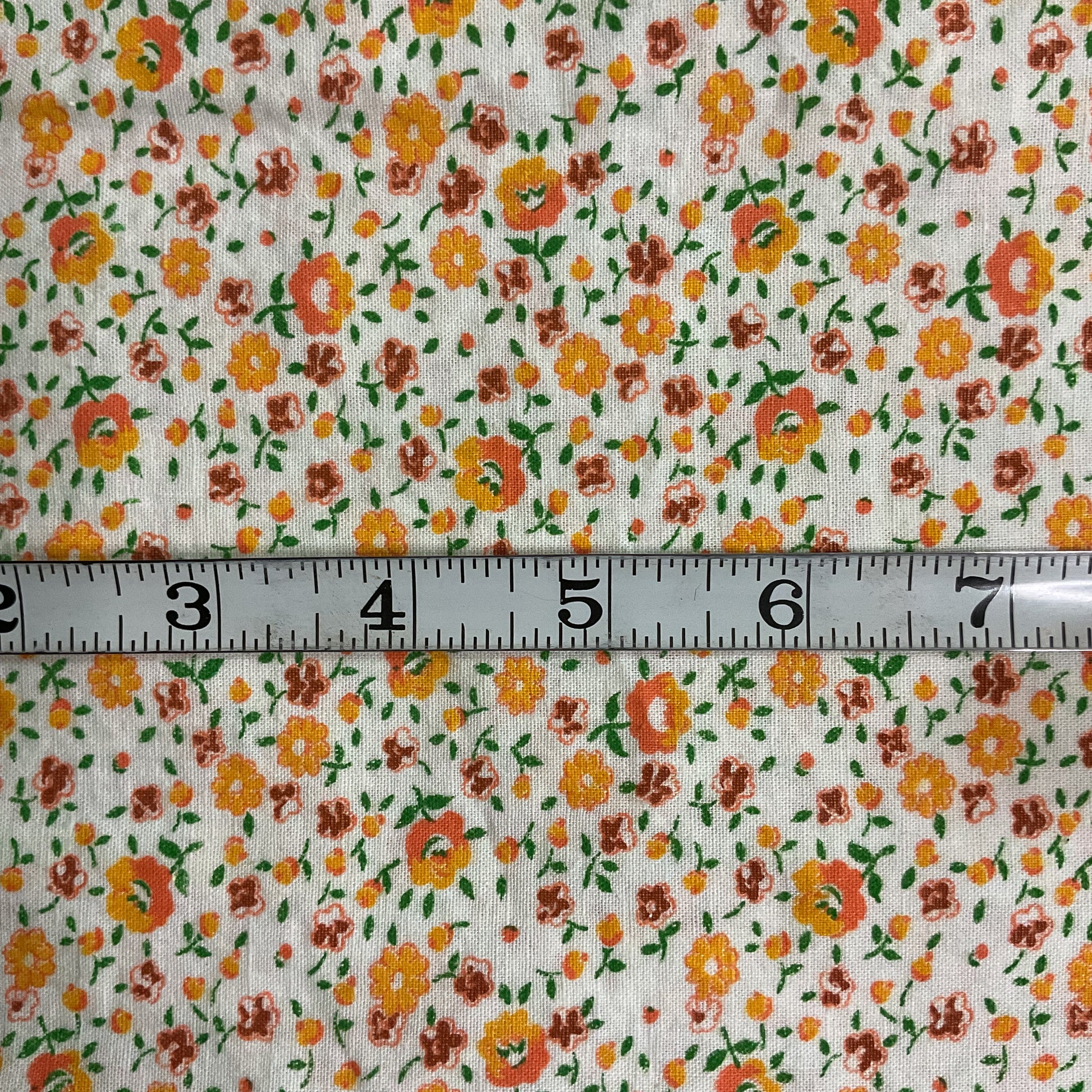 Small Print Orange Red Flowers Floral Cotton Fabric 22 x 39 - Avid Vintage