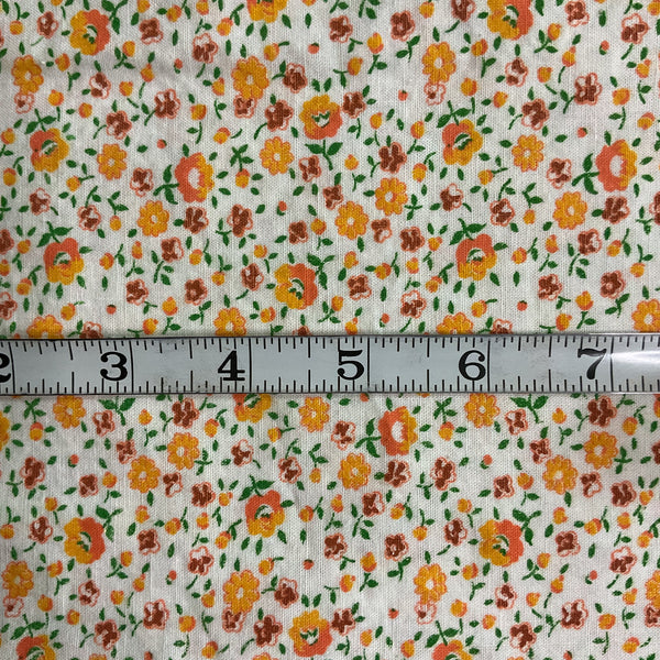Small Print Orange Red Flowers Floral Cotton Fabric 22 x 39