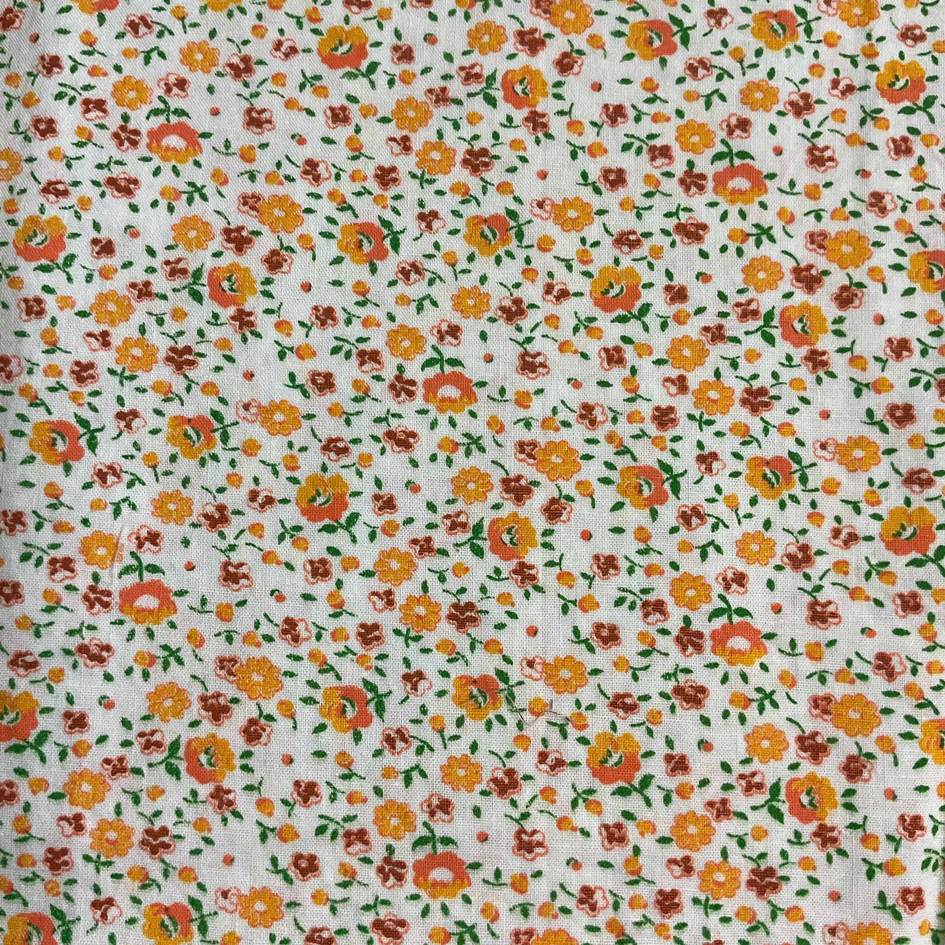 Small Print Orange Red Flowers Floral Cotton Fabric 22 x 39 - Avid Vintage