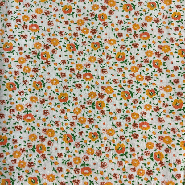 Small Print Orange Red Flowers Floral Cotton Fabric 22 x 39