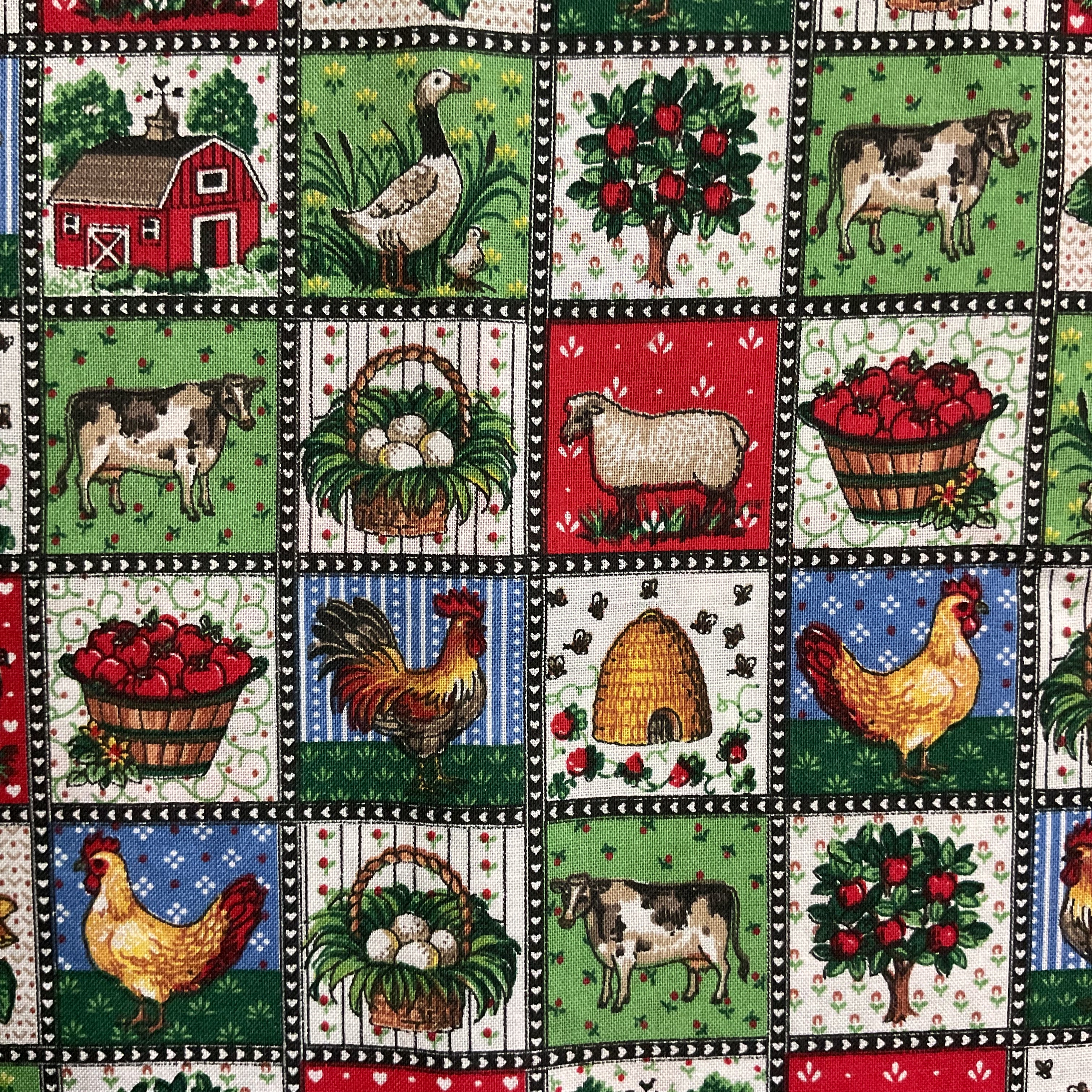 Country Checkerboard Cotton Fabric 15 x 39 Chickens
