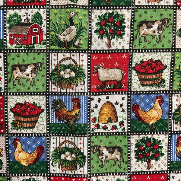 Country Checkerboard Cotton Fabric 15 x 39 Chickens