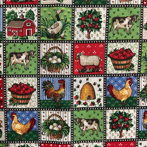 Country Checkerboard Cotton Fabric 15 x 39 Chickens