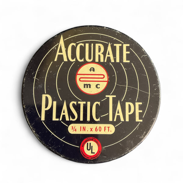 Vintage 1970s Advertising Tin Accurate Plastic Tape Empty Black and Red